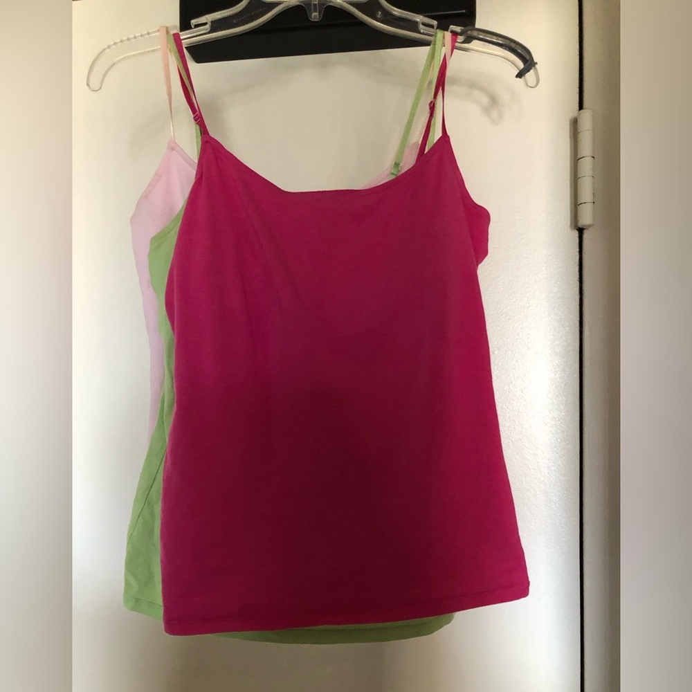Three tops green, pink and baby pink , worn and washed once